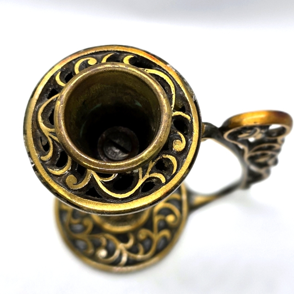 Vintage Oppenheim Israel Brass Candle Holder Ornate - Picture 3 of 7